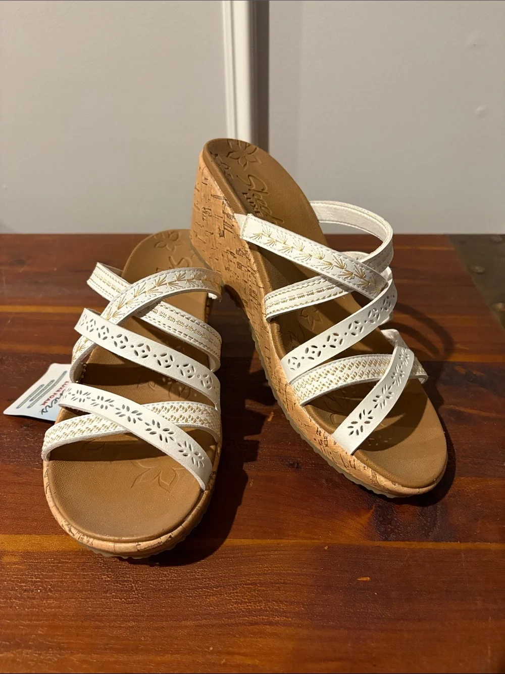 Skechers White Multi-Strap Wedge Sandals